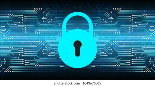 Safety concept, Closed Padlock on digital background, cyber security, Blue abstract hi speed internet technology background illustration. key vector
