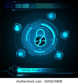 Safety concept, Closed Padlock on digital background, cyber security, Blue abstract hi speed internet technology background illustration. key vector
