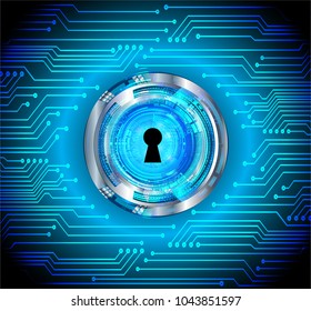 Safety concept, Closed Padlock on digital background, cyber security, Blue abstract hi speed internet technology background illustration. key vector