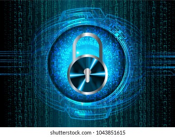 Safety concept, Closed Padlock on digital background, cyber security, Blue abstract hi speed internet technology background illustration. key vector