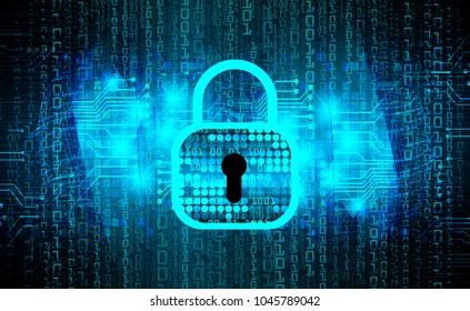 Safety concept, Closed Padlock on digital background, cyber security, Blue abstract hi speed internet technology background illustration. key vector