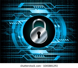 Safety concept, Closed Padlock on digital background, cyber security, Blue abstract hi speed internet technology background illustration. key vector