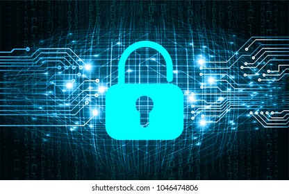 Safety concept, Closed Padlock on digital background, cyber security, Blue abstract hi speed internet technology background illustration. key vector