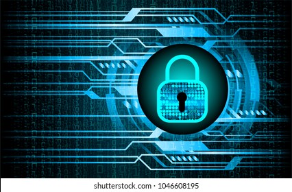Safety concept, Closed Padlock on digital background, cyber security, Blue abstract hi speed internet technology background illustration. key vector