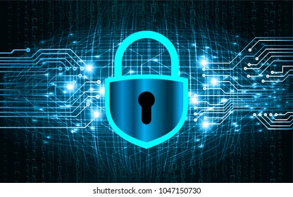 Safety concept, Closed Padlock on digital background, cyber security, Blue abstract hi speed internet technology background illustration. key vector