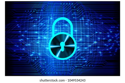 Safety concept, Closed Padlock on digital background, cyber security, Blue abstract hi speed internet technology background illustration. key vector