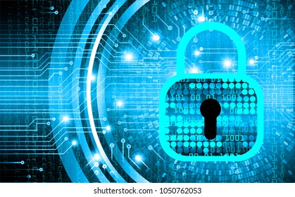 Safety concept, Closed Padlock on digital background, cyber security, Blue abstract hi speed internet technology background illustration. key vector