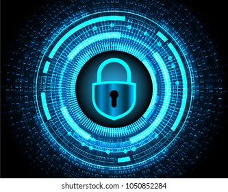 Safety concept, Closed Padlock on digital background, cyber security, Blue abstract hi speed internet technology background illustration. key vector