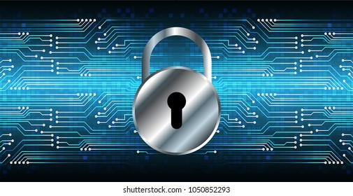 Safety concept, Closed Padlock on digital background, cyber security, Blue abstract hi speed internet technology background illustration. key vector