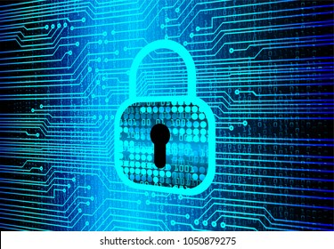 Safety concept, Closed Padlock on digital background, cyber security, Blue abstract hi speed internet technology background illustration. key vector