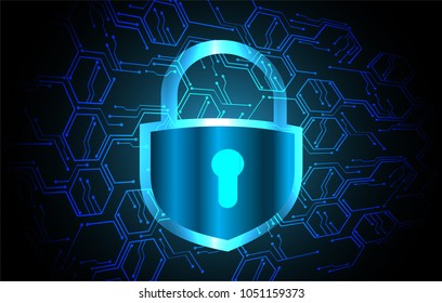 Safety concept, Closed Padlock on digital background, cyber security, Blue abstract hi speed internet technology background illustration. key vector