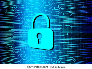 Safety concept, Closed Padlock on digital background, cyber security, Blue abstract hi speed internet technology background illustration. key vector