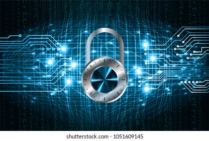 Safety concept, Closed Padlock on digital background, cyber security, Blue abstract hi speed internet technology background illustration. key vector