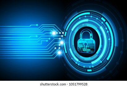 Safety concept, Closed Padlock on digital background, cyber security, Blue abstract hi speed internet technology background illustration. key vector