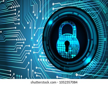 Safety concept, Closed Padlock on digital background, cyber security, Blue abstract hi speed internet technology background illustration. key vector