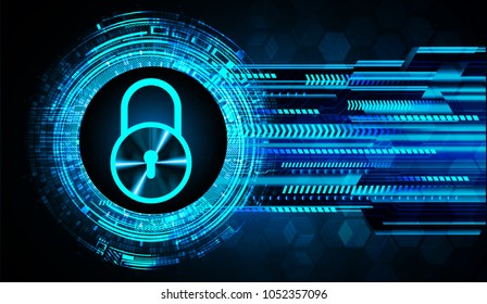 Safety concept, Closed Padlock on digital background, cyber security, Blue abstract hi speed internet technology background illustration. key vector