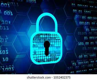 Safety concept, Closed Padlock on digital background, cyber security, Blue abstract hi speed internet technology background illustration. key vector