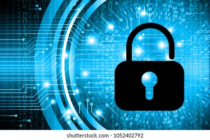 Safety concept, Closed Padlock on digital background, cyber security, Blue abstract hi speed internet technology background illustration. key vector