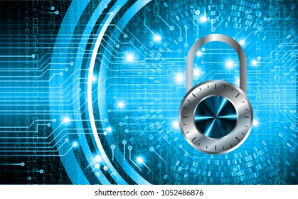 Safety concept, Closed Padlock on digital background, cyber security, Blue abstract hi speed internet technology background illustration. key vector