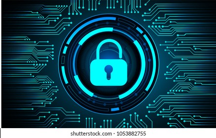 Safety concept, Closed Padlock on digital background, cyber security, Blue abstract hi speed internet technology background illustration. key vector