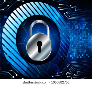 Safety concept, Closed Padlock on digital background, cyber security, Blue abstract hi speed internet technology background illustration. key vector