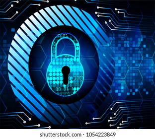 Safety concept, Closed Padlock on digital background, cyber security, Blue abstract hi speed internet technology background illustration. key vector