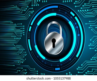 Safety concept, Closed Padlock on digital background, cyber security, Blue abstract hi speed internet technology background illustration. key vector