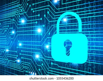 Safety concept, Closed Padlock on digital background, cyber security, Blue abstract hi speed internet technology background illustration. key vector