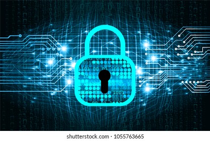 Safety concept, Closed Padlock on digital background, cyber security, Blue abstract hi speed internet technology background illustration. key vector