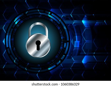 Safety concept, Closed Padlock on digital background, cyber security, Blue abstract hi speed internet technology background illustration. key vector
