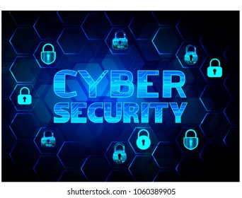 Safety concept, Closed Padlock on digital background, cyber security, Blue abstract hi speed internet technology background illustration. key vector