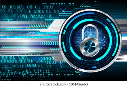 Safety concept, Closed Padlock on digital background, cyber security, Blue abstract hi speed internet technology background illustration. key vector