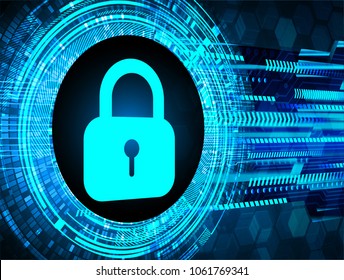 Safety concept, Closed Padlock on digital background, cyber security, Blue abstract hi speed internet technology background illustration. key vector