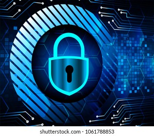 Safety concept, Closed Padlock on digital background, cyber security, Blue abstract hi speed internet technology background illustration. key vector