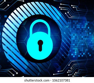 Safety concept, Closed Padlock on digital background, cyber security, Blue abstract hi speed internet technology background illustration. key vector