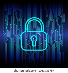 Safety concept, Closed Padlock on digital background, cyber security, Blue abstract hi speed internet technology background illustration. key vector