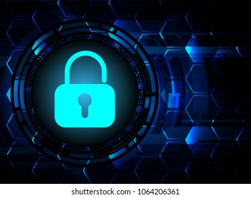 Safety concept, Closed Padlock on digital background, cyber security, Blue abstract hi speed internet technology background illustration. key vector