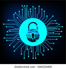 Safety concept, Closed Padlock on digital background, cyber security, Blue abstract hi speed internet technology background illustration. key vector