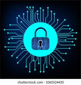 Safety concept, Closed Padlock on digital background, cyber security, Blue abstract hi speed internet technology background illustration. key vector