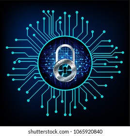 Safety concept, Closed Padlock on digital background, cyber security, Blue abstract hi speed internet technology background illustration. key vector