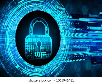 Safety concept, Closed Padlock on digital background, cyber security, Blue abstract hi speed internet technology background illustration. key vector