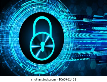 Safety concept, Closed Padlock on digital background, cyber security, Blue abstract hi speed internet technology background illustration. key vector