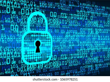 Safety concept, Closed Padlock on digital background, cyber security, Blue abstract hi speed internet technology background illustration. key vector