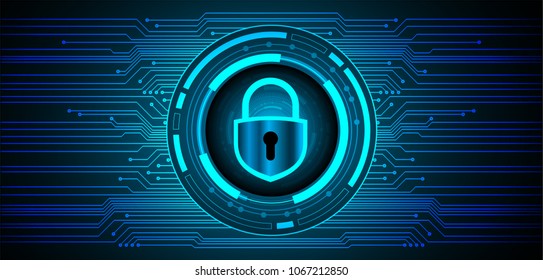 Safety concept, Closed Padlock on digital background, cyber security, Blue abstract hi speed internet technology background illustration. key vector