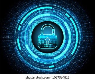 Safety concept, Closed Padlock on digital background, cyber security, Blue abstract hi speed internet technology background illustration. key vector