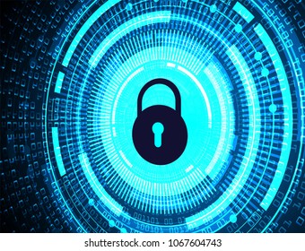 Safety concept, Closed Padlock on digital background, cyber security, Blue abstract hi speed internet technology background illustration. key vector