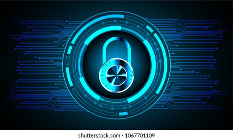 Safety concept, Closed Padlock on digital background, cyber security, Blue abstract hi speed internet technology background illustration. key vector