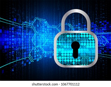 Safety concept, Closed Padlock on digital background, cyber security, Blue abstract hi speed internet technology background illustration. key vector