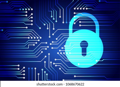 Safety concept, Closed Padlock on digital background, cyber security, Blue abstract hi speed internet technology background illustration. key vector