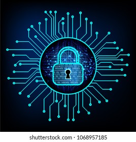 Safety concept, Closed Padlock on digital background, cyber security, Blue abstract hi speed internet technology background illustration. key vector